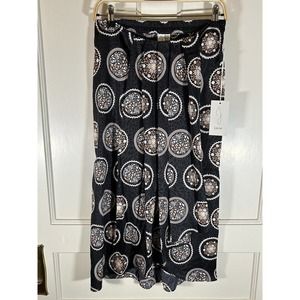 Joie Women’s A Line Faux Wrap Skirt Black/Melon/White Paisley Med NWT